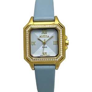 ساعت مچی زنانه الکسا مدل 2019 طلایی و آبی روشن